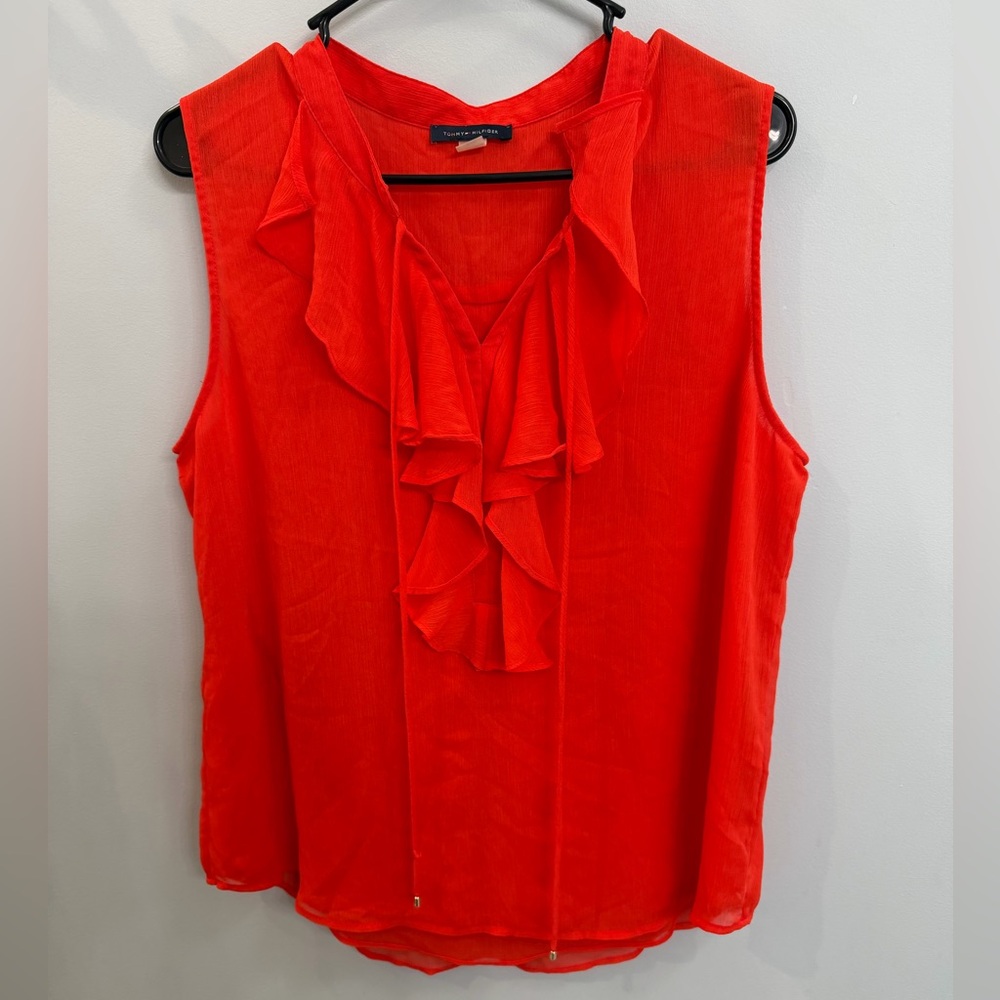Tommy Hilfiger Vibrant Red Ruffle Blouse